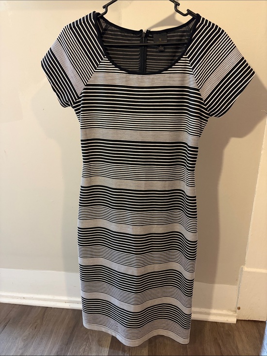 Worthington Dresses & Skirts - Worthington Black & White Striped Bodycon‎ Scoop Neck Stretch Midi Dress